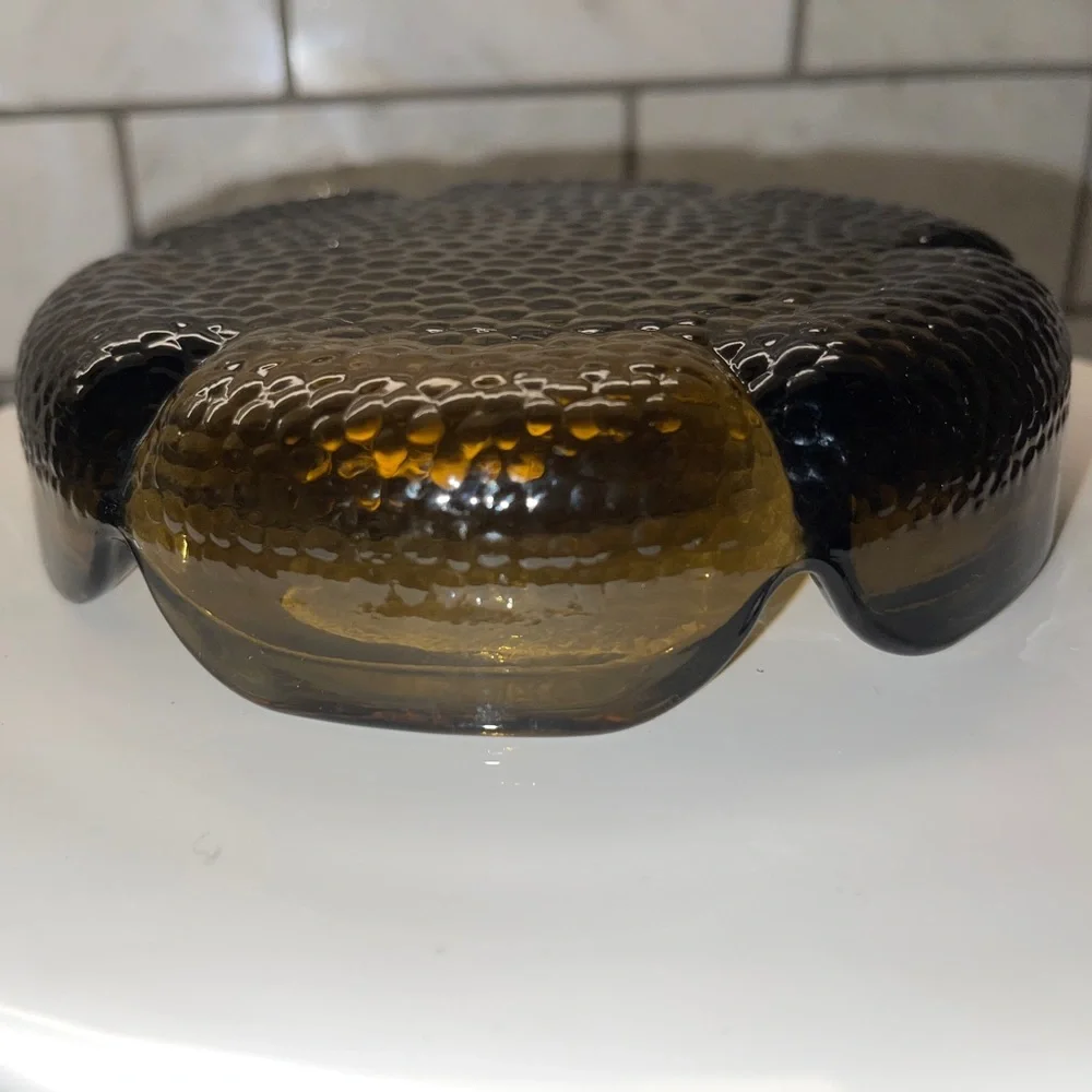 Vintage Blenko Glass‎ Petal Chestnut Ashtray W/Textured Pebbled Base MCM